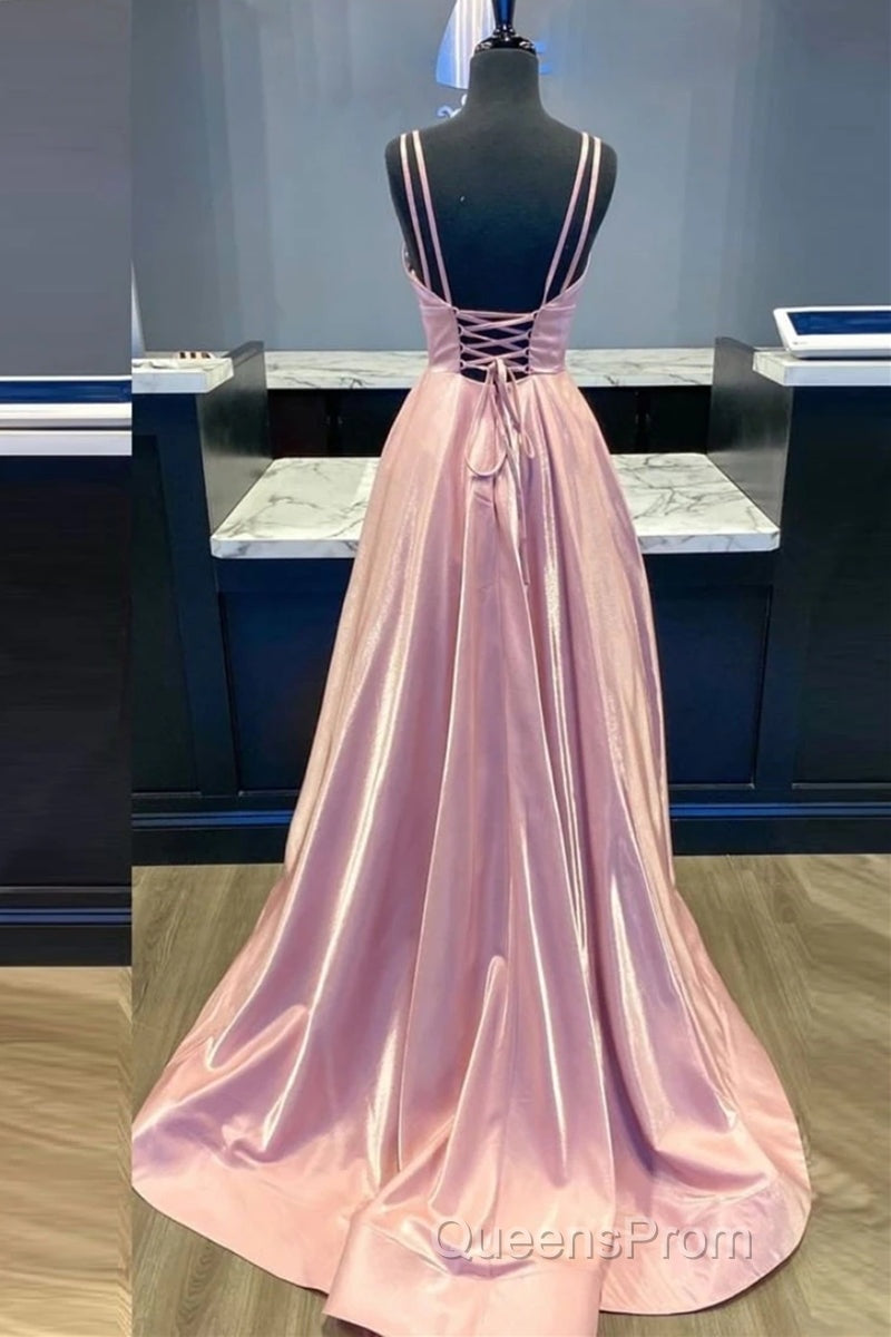 Custom Made V Neck Backless Pink Evening Prom Dress, Backless Pink Formal Dress, Simple Pink Evening Dress Secondary image