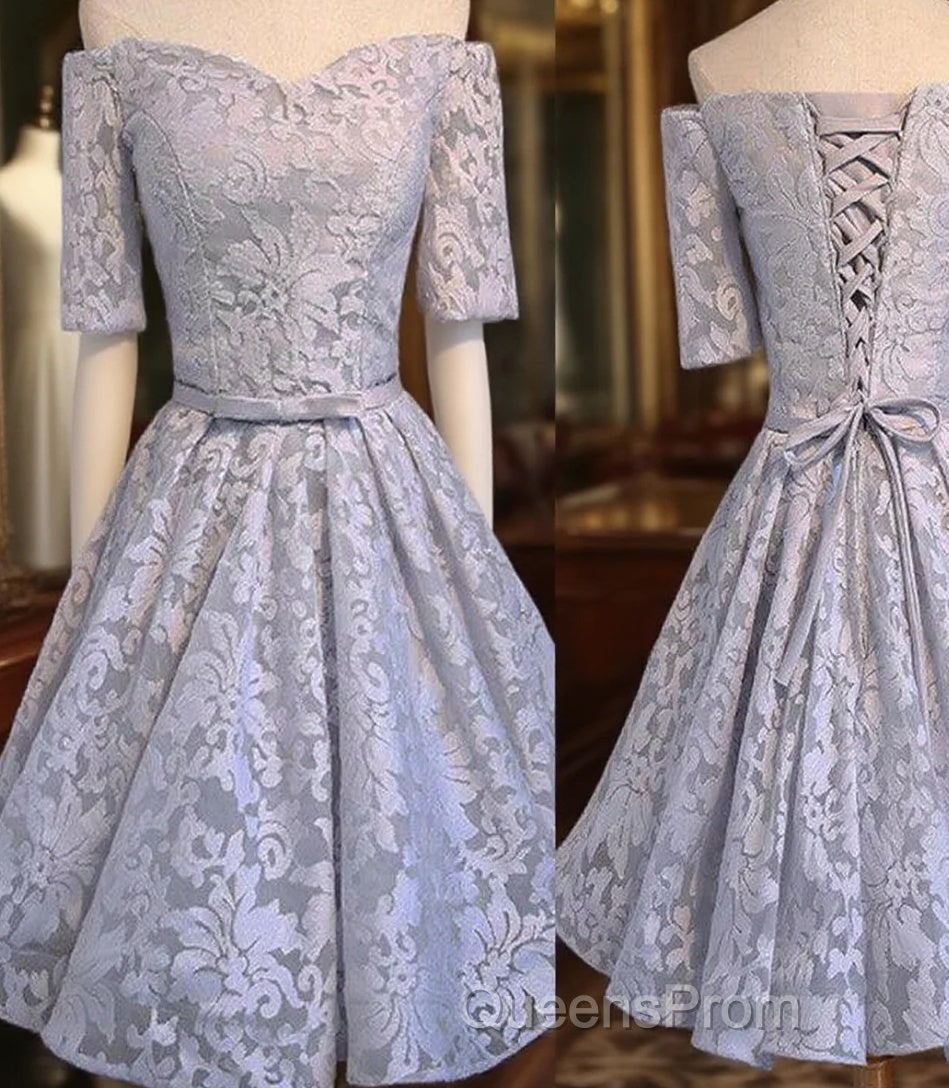 Cute A-Line Half Sleeve Sweetheart Lace Up Back Organza Floral Prints Knee Length Homecoming Dress Main image