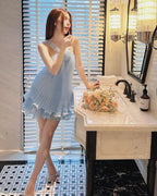 Cute A Line Halter Baby Blue Pleated Chiffon Short Homecoming Dress Birthday Dress