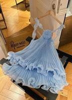 Cute A Line Halter Baby Blue Pleated Chiffon Short Homecoming Dress Birthday Dress