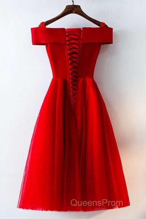 Cute A Line Off Shoulder Short Red Lace Evening Prom Dress, Short Red Bridesmaid Dress, Graduation Dress Secondary image