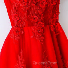Cute A Line Off Shoulder Short Red Lace Evening Prom Dress, Short Red Bridesmaid Dress, Graduation Dress
