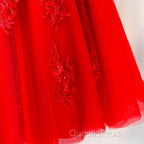 Cute A Line Off Shoulder Short Red Lace Evening Prom Dress, Short Red Bridesmaid Dress, Graduation Dress