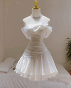 Cute A Line Off The Shoulder White Chiffon Summer Homecoming Dress Hoco Dress Mini 16Th Birthday Outfit Cocktail Dress