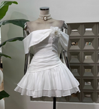 Cute A Line Off The Shoulder White Chiffon Summer Homecoming Dress Hoco Dress Mini 16Th Birthday Outfit Cocktail Dress
