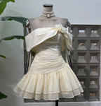 Cute A Line Off The Shoulder White Chiffon Summer Homecoming Dress Hoco Dress Mini 16Th Birthday Outfit Cocktail Dress