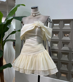 Cute A Line Off The Shoulder White Chiffon Summer Homecoming Dress Hoco Dress Mini 16Th Birthday Outfit Cocktail Dress