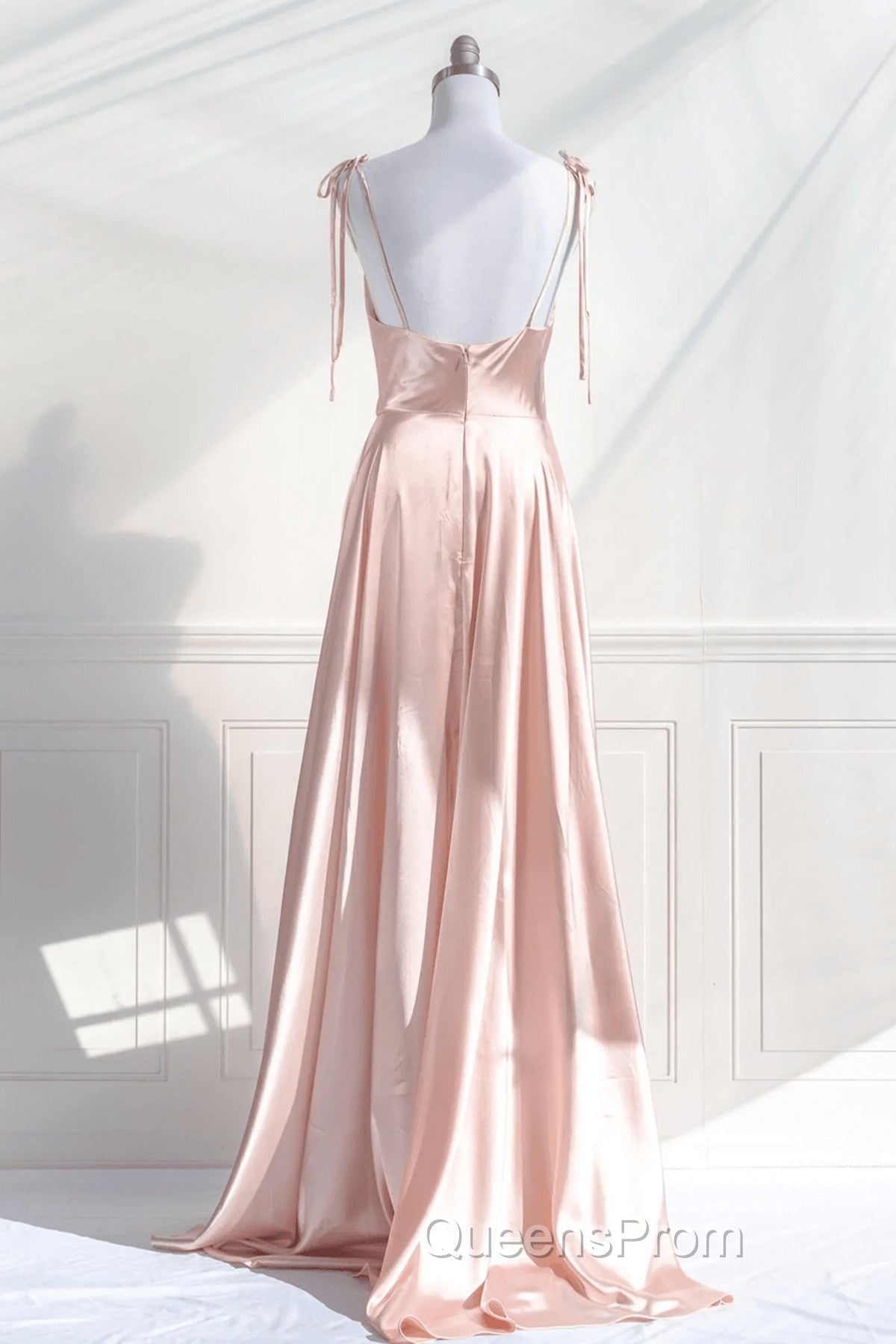 Cute A-Line Pink Satin Straps Sweetheart Evening Prom Dress, Pink Satin Party Dress Evening Dress Secondary image