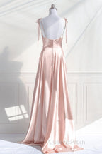 Cute A-Line Pink Satin Straps Sweetheart Evening Prom Dress, Pink Satin Party Dress Evening Dress