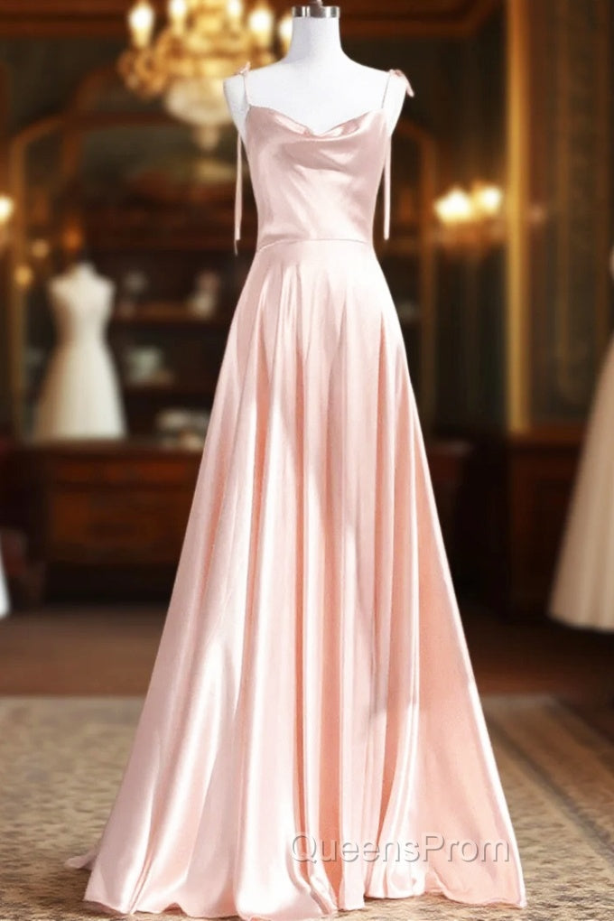 Cute A-Line Pink Satin Straps Sweetheart Evening Prom Dress, Pink Satin Party Dress Evening Dress Main image