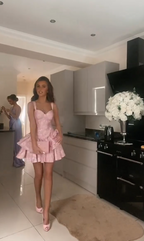 Cute A Line Pink Straps Short Summer Birthday Dress Hoco Dress Birthday Outfit 19Th Birthday Mini Party Dress