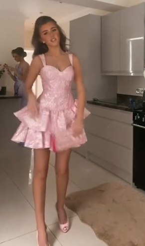 Cute A Line Pink Straps Short Summer Birthday Dress Hoco Dress Birthday Outfit 19Th Birthday Mini Party Dress