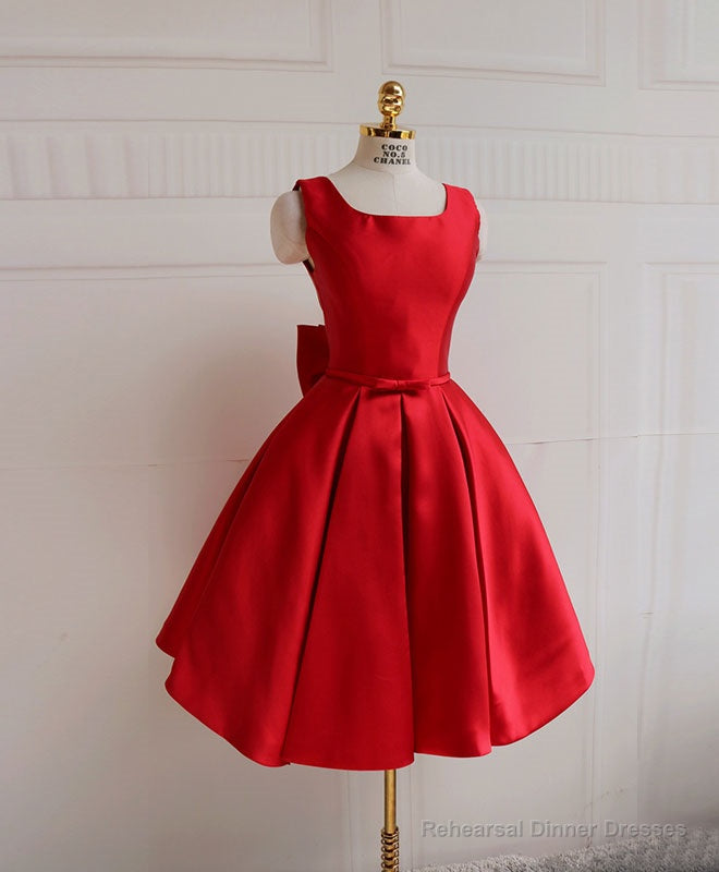 Cute A Line Satin Short Prom Dress With Bow,Evening Dress Main image