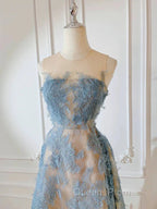 Cute A Line Scoop Neckline Lace Blue Evening Prom Dress Evening Dress
