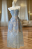 Cute A Line Scoop Neckline Lace Blue Evening Prom Dress Evening Dress