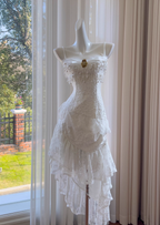 Cute A Line Spaghetti Strap Tiered Pearl White Lace Party Dress Classy Evening Dress
