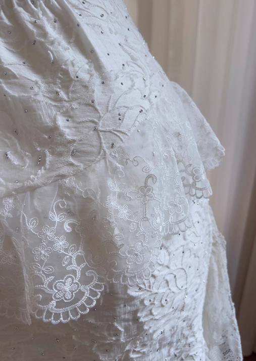 Cute A Line Spaghetti Strap Tiered Pearl White Lace Party Dress Classy Evening Dress