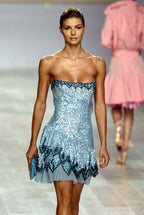 Cute A Line Spaghetti Straps Blue Sequin Mini Short Classy 8Th Grade Homecoming Dress Summer Middle School Hoco Dress Homecoming Outfits 20Th Birthday Outfit