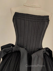 Cute A Line Strapless Black Travel Vacation Dress Short Satin Birthday Dress