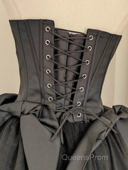 Cute A Line Strapless Black Travel Vacation Dress Short Satin Birthday Dress