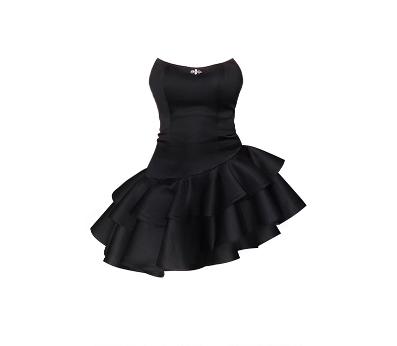 Cute A Line Strapless Black Vacation Dress Short Satin Birthday Dress Main image