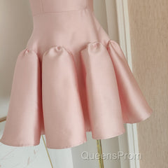 Cute A Line Strapless Pink Satin Travel Vacation Dress Short Birthday Dress