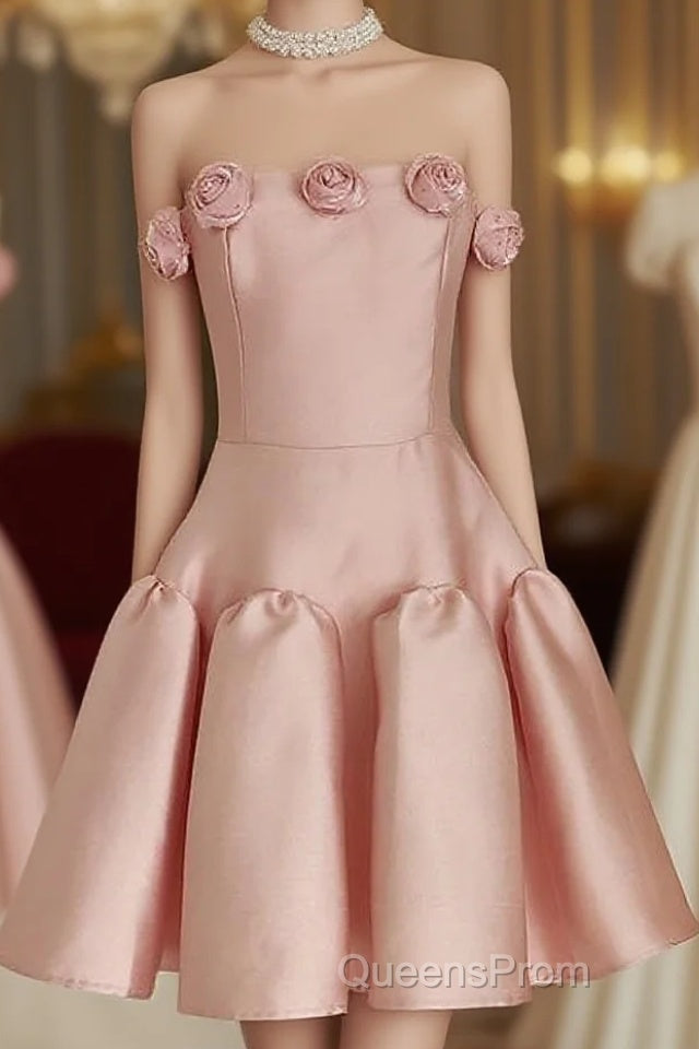 Cute A Line Strapless Pink Satin Travel Vacation Dress Short Birthday Dress Main image
