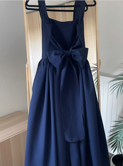 Cute A Line Straps Pink Satin Tea Length Classy Prom Dress With Bow