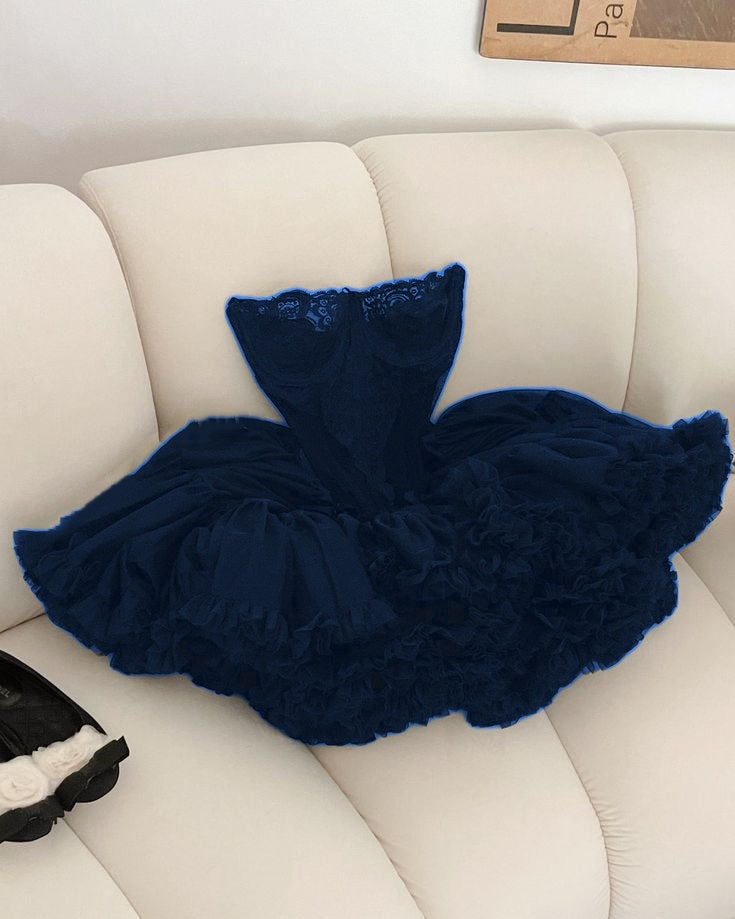 Cute Ball Gown Strapless Black Ruffles Lace Homecoming Dress Short Birthday Outfits Secondary image