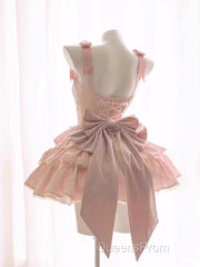 Cute Ball Gown Straps Sleeveless Short Pink Birthday Dress Birthday Outfits
