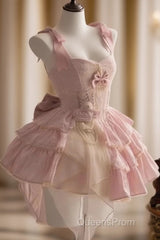 Cute Ball Gown Straps Sleeveless Short Pink Birthday Dress Birthday Outfits