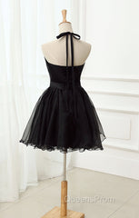 Cute Black Tulle Halter Short Homecoming Dress, Black Evening Prom Dress