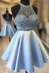 Cute Blue Short Evening Prom Dress, Blue Homecoming Dress