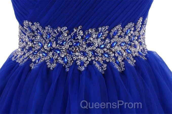 Cute Blue Sweetheart Tulle Cocktail Dress Homecoming Dress With Beading, Short Evening Prom Dress