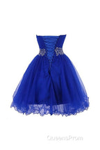 Cute Blue Sweetheart Tulle Cocktail Dress Homecoming Dress With Beading, Short Evening Prom Dress