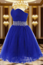 Cute Blue Sweetheart Tulle Cocktail Dress Homecoming Dress With Beading, Short Evening Prom Dress