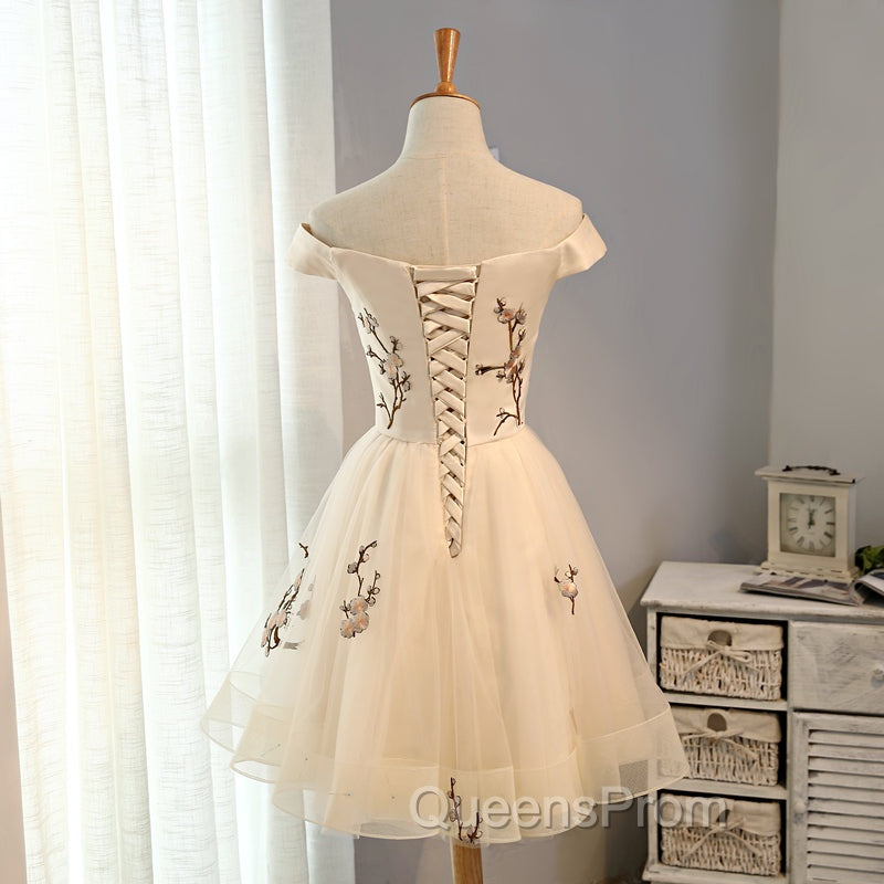 Cute Champagne Off Shoulder Knee Length Evening Prom Dress , Lovely Evening Dress Secondary image