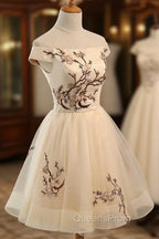 Cute Champagne Off Shoulder Knee Length Evening Prom Dress , Lovely Evening Dress