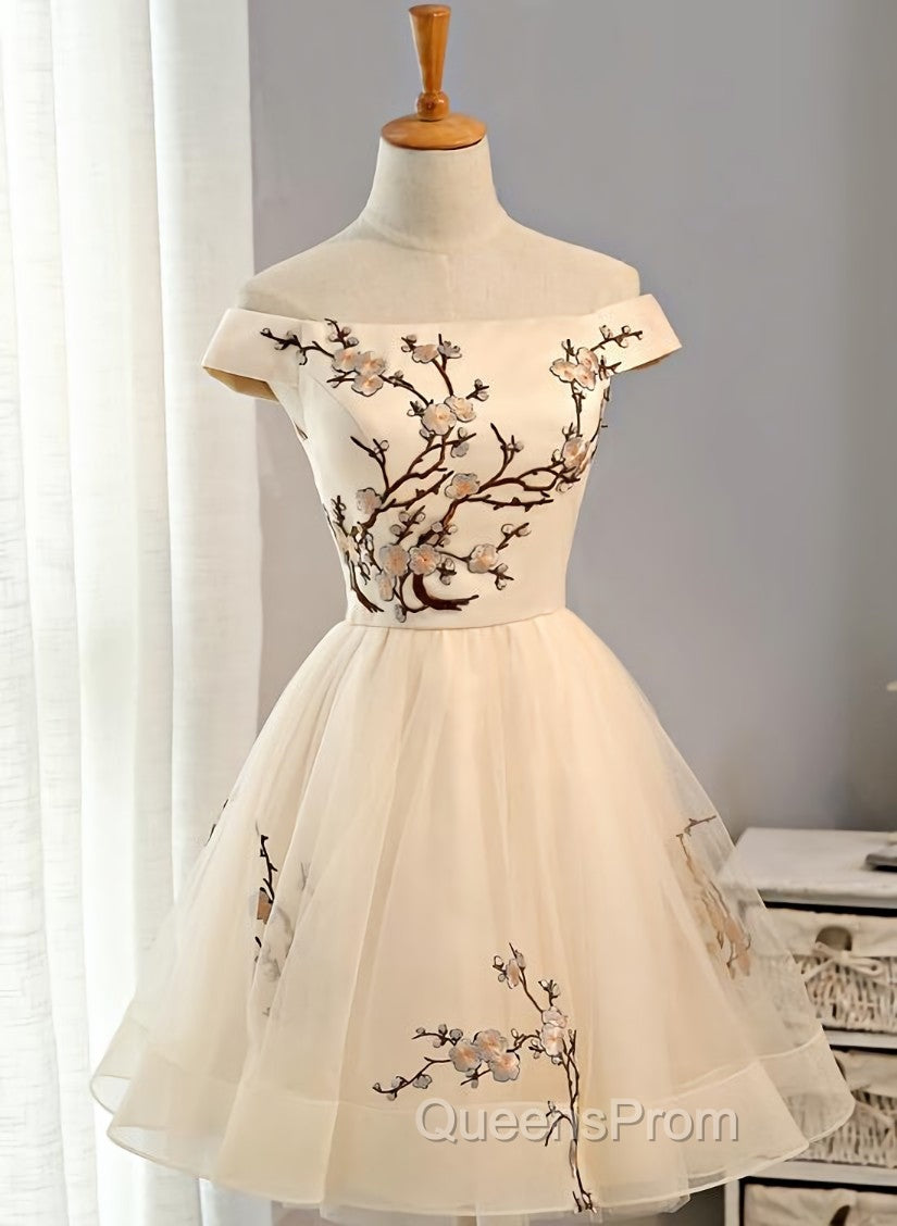 Cute Champagne Off Shoulder Knee Length Evening Prom Dress , Lovely Evening Dress Main image