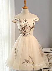 Cute Champagne Off Shoulder Knee Length Evening Prom Dress , Lovely Evening Dress