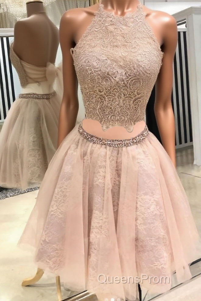 Cute champagne tulle lace short Evening Prom Dress, homecoming Dress Main image