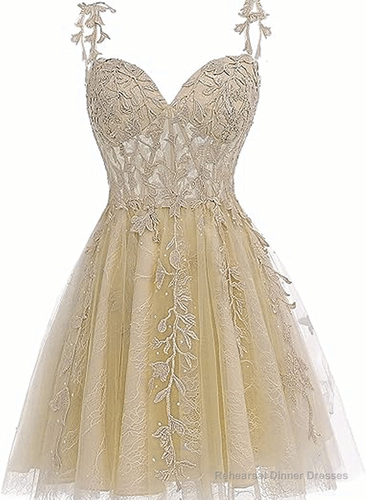 Cute Champagne Tulle Short Lace Homecoming Dress, Sweetheart Knee Length Party Dress Secondary image