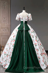 Cute Cherry Pattern Long Princess Evening Prom Dress, White A-Line Evening Party Dress
