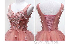 Cute Dark Pearl Pink Knee Length V-Neckline Flower Homecoming Dress, New Party Dress