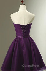 Cute Dark Purple Tulle Short Bridesmaid Dress, Tulle Party Dress, Short Formal Dress