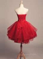 Cute Dark Red Tulle And Lace High Low Homecoming Dress, Short Party Dress