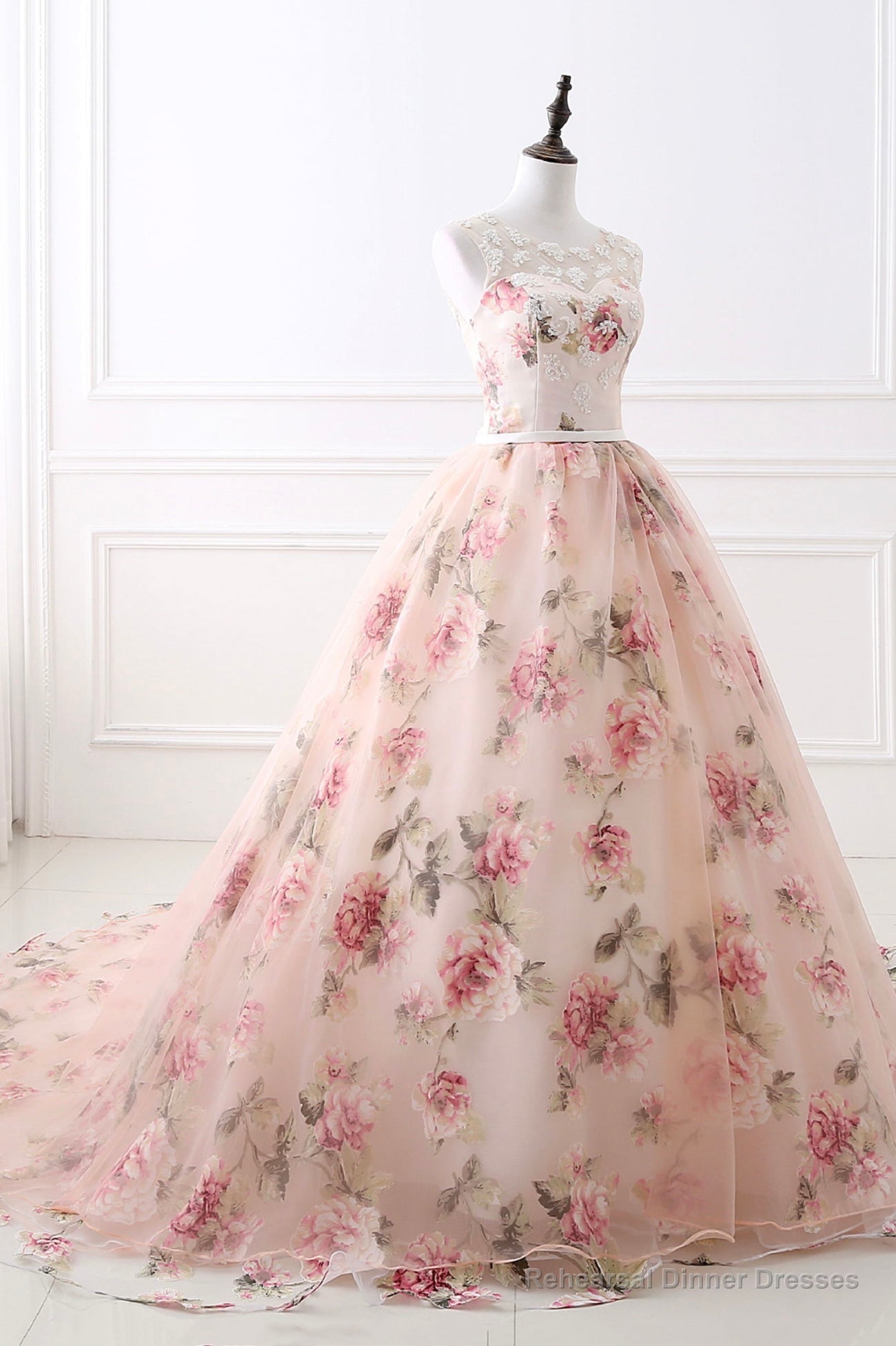 Cute Floral Long Prom Dress with Lace,  A-Line Scoop Neckline Party Dress Secondary image