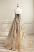 Cute Gradient Tulle Long Evening Dress, A-Line Strapless Evening Prom Dress Evening Dress