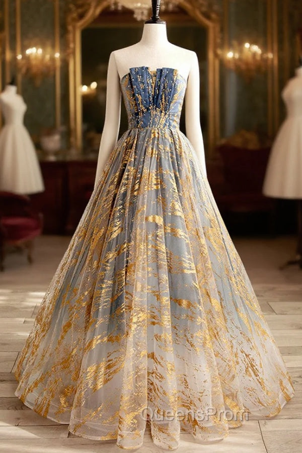 Cute Gradient Tulle Long Evening Dress, A-Line Strapless Evening Prom Dress Evening Dress Main image