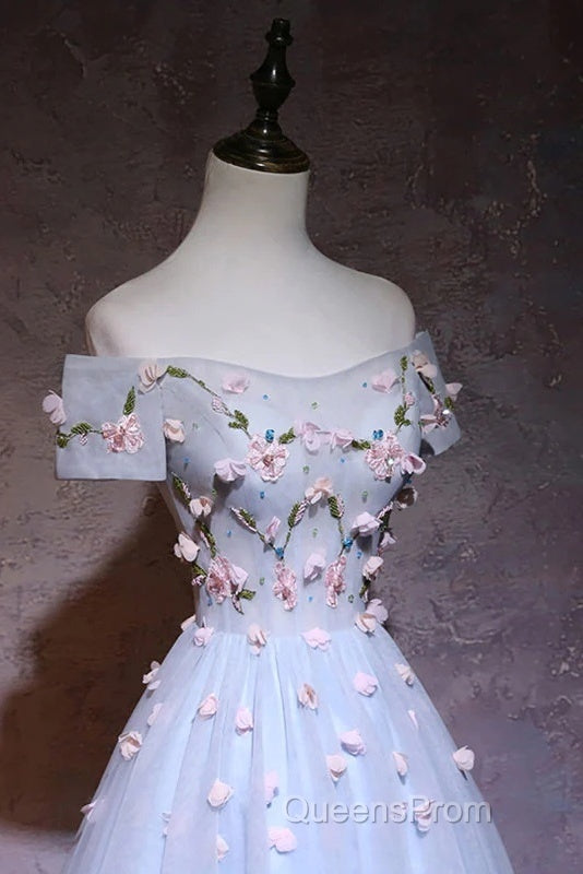 Cute Gray Blue Tulle Short Evening Prom Dress, Off The Shoulder Homecoming Dress